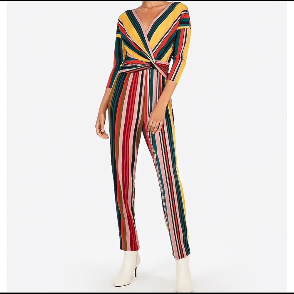 Stripe Long Sleeve Twist Front Jumpsuit (S)